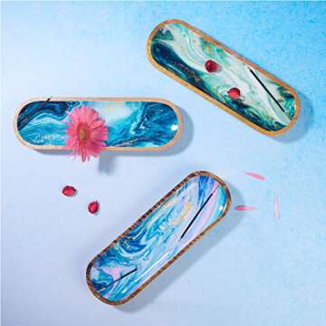 Folkulture Incense Holder or Incense Burner, Modern Incense Holder for Sticks, Ash Catcher or Insence-Stick Holder for Home Décor, 12 Inch Long for Home Decor, Mango Wood, Green Agate