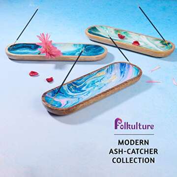 Folkulture Incense Holder or Incense Burner, Modern Incense Holder for Sticks, Ash Catcher or Insence-Stick Holder for Home Décor, 12 Inch Long for Home Decor, Mango Wood, Green Agate