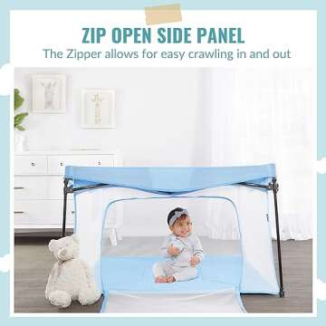 Dream On Me Ziggy Square Baby Playpen in Blue, Easy Set Up and Lightweight, Breathable Mesh Walls, P...