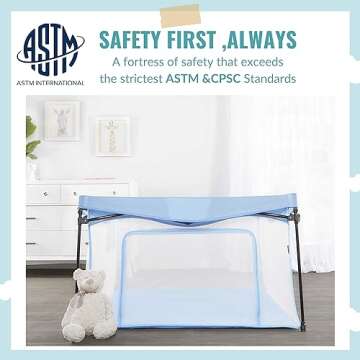 Dream On Me Ziggy Square Baby Playpen in Blue, Easy Set Up and Lightweight, Breathable Mesh Walls, Playpen for Babies and Toddlers