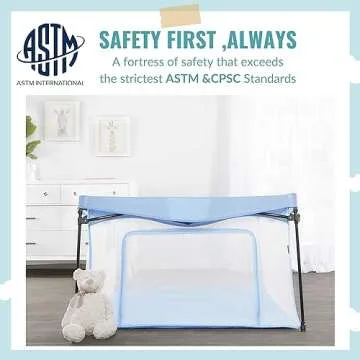 Dream On Me Ziggy Square Baby Playpen in Blue, Easy Set Up and Lightweight, Breathable Mesh Walls, Playpen for Babies and Toddlers