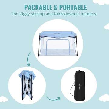 Dream On Me Ziggy Square Baby Playpen in Blue, Easy Set Up and Lightweight, Breathable Mesh Walls, Playpen for Babies and Toddlers