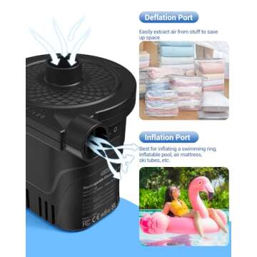 Dr.meter Air Pump for Inflatables, Rechargeable 4000mAh Battery Air Mattress Pump - Portable Quick-Fill Inflator Deflator for Outdoor Camping Inflatable Pool Float Boat Raft Yoga Ball Swim Ring Airbed