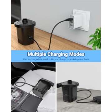 Dr.meter Air Pump for Inflatables, Rechargeable 4000mAh Battery Air Mattress Pump - Portable Quick-Fill Inflator Deflator for Outdoor Camping Inflatable Pool Float Boat Raft Yoga Ball Swim Ring Airbed