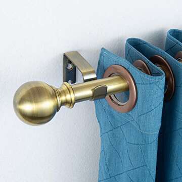 Iron Curtain Rod for Windows 72 to 144, Kitchen Set Metal Rod, Single Window Treatment Curtain Rod 1 Inch Diameter Ball Finials, Drapery Rods 72-144" Adjustable Industrial Curtain Rods Antique Brass