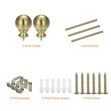 Iron Curtain Rod for Windows 72 to 144, Kitchen Set Metal Rod, Single Window Treatment Curtain Rod 1 Inch Diameter Ball Finials, Drapery Rods 72-144" Adjustable Industrial Curtain Rods Antique Brass