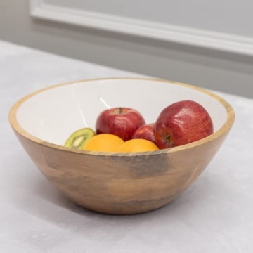 Folkulture Large Mango Wood Salad Bowl Set with Servers