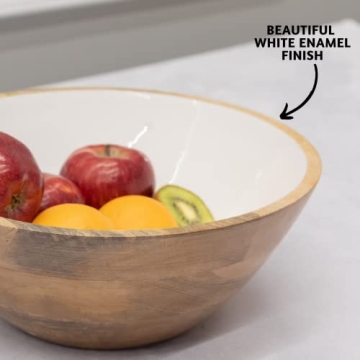 Folkulture Large Mango Wood Salad Bowl Set with Servers