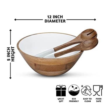 Folkulture Large Mango Wood Salad Bowl Set with Servers