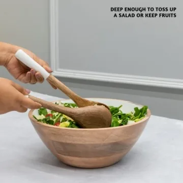 Folkulture Large Mango Wood Salad Bowl Set with Servers