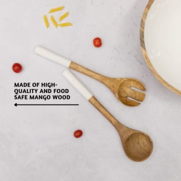 Folkulture Large Mango Wood Salad Bowl Set with Servers