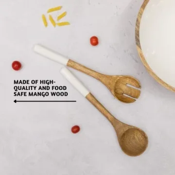 Folkulture Large Mango Wood Salad Bowl Set with Servers