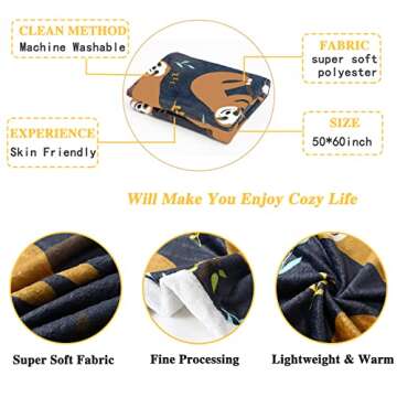 Blytheyes Sloth Blanket Throw Blanket Flannel Blanket Cute Kids Blanket Bed Blanket Super Soft Flannel Sofa Blanket Sloth Blanket for Office, Bedroom, Travel, All Seasons 50 * 60inch