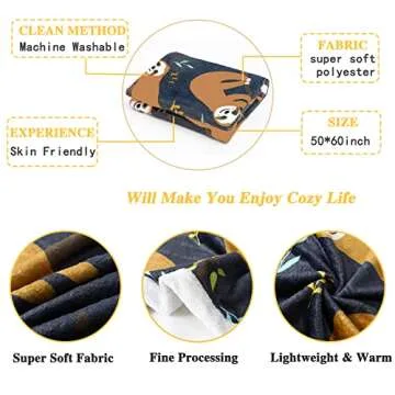 Blytheyes Sloth Blanket Throw Blanket Flannel Blanket Cute Kids Blanket Bed Blanket Super Soft Flannel Sofa Blanket Sloth Blanket for Office, Bedroom, Travel, All Seasons 50 * 60inch