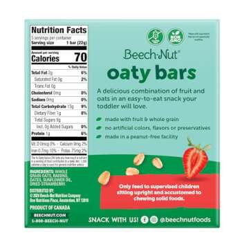 Beech-Nut Toddler Snacks Oaty Bars Granola Bars for Babies & Toddlers, Fruit & Whole Grain Strawberr...