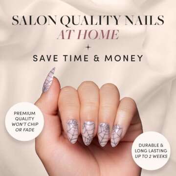 Glamnetic Press On Nails - Lady Web | Semi-Transparent Glitter Spiderweb Short Almond False Hallowee...