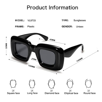 VANLINKER Trendy Chunky Retro Sunglasses for Everyone