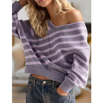 Stylish Stripe Off-Shoulder Sweater for Women
