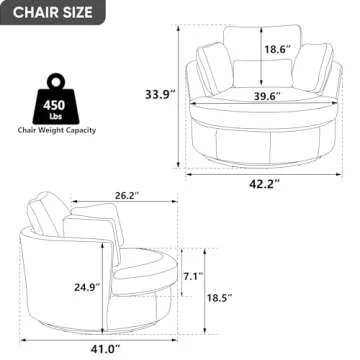 Swivel Accent Barrel Chair Oversized Modern Akili Upholstered Sofa Lounge Club Leisure Chair Round Chair for Hotel Living Room with 3 Pillows (Beige Chenille), 15D x 38.6W x 50H in