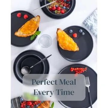 Ceramic Dinnerware Set - Scratch Resistant, Dishwasher & Microwave Safe Stoneware - 12 Piece Plates and Bowls for 4 - Matte Black