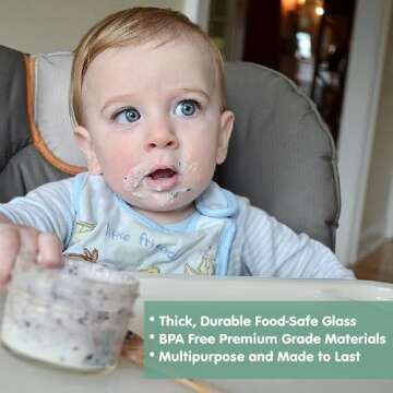 Sage Spoonfuls -12 Pack, 4 oz Baby Food Jars, Glass Baby Food Containers with Lids - Freezer Storage, Leakproof, Reusable Small Glass Baby Food Containers, Microwave & Dishwasher Friendly