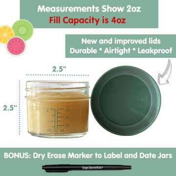 Sage Spoonfuls -12 Pack, 4 oz Baby Food Jars, Glass Baby Food Containers with Lids - Freezer Storage, Leakproof, Reusable Small Glass Baby Food Containers, Microwave & Dishwasher Friendly