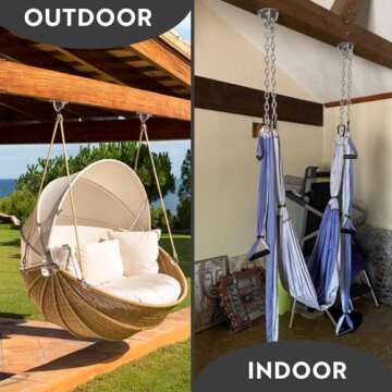 Ceiling Hooks - Industrial Strength Hold Up to 600 lbs, Includes Anchors & Bolts Yoga Starter Set - Suitable for Gym Rings, Suspensions, Indoor/Outdoor Use