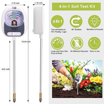 Liphontcta Soure Meter, 4-in-1 Soil Test Kit, Soil pH Meter, Soil Tester for Moisture Garden Sculpture Outdoor Decoration