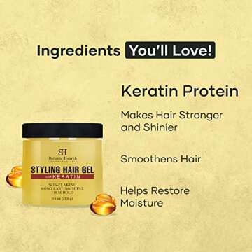 Botanic Hearth Hair Gel - with Keratin Protein - Styling Gel for Curly, Frizzy, Straight, Wavy & Fin...