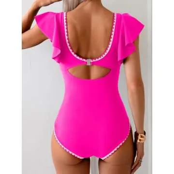 Stylish Aidonger Women's Ruffle Swimsuit Hot Pink