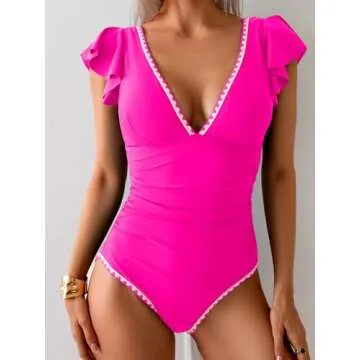 Stylish Aidonger Women's Ruffle Swimsuit Hot Pink
