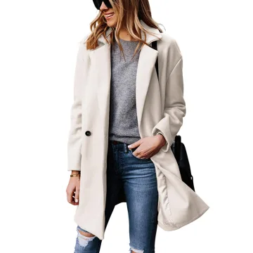 Yeokou Women's Single-Breasted Wool Blend Coat Elegant Winter Overcoat