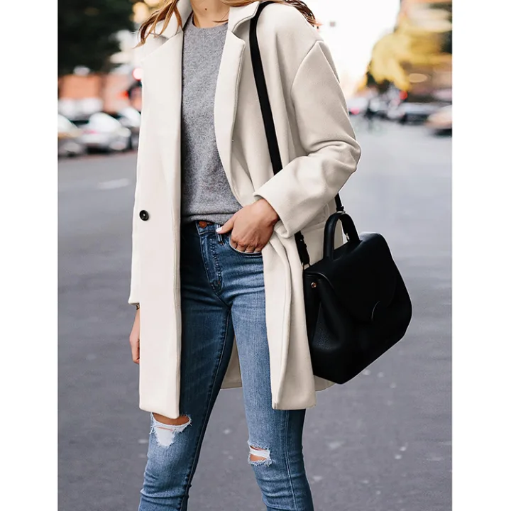 Yeokou Women's Single-Breasted Wool Blend Coat Elegant Winter Overcoat