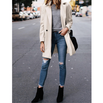 Yeokou Women's Single-Breasted Wool Blend Coat Elegant Winter Overcoat