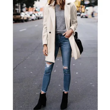 Yeokou Women's Single-Breasted Wool Blend Coat Elegant Winter Overcoat