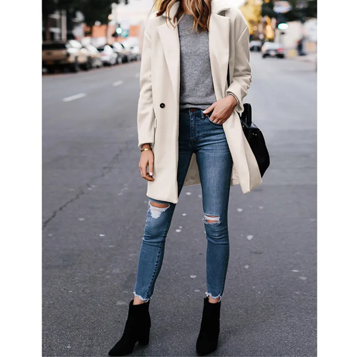 Yeokou Women's Single-Breasted Wool Blend Coat Elegant Winter Overcoat