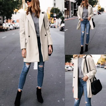 Yeokou Women's Single-Breasted Wool Blend Coat Elegant Winter Overcoat