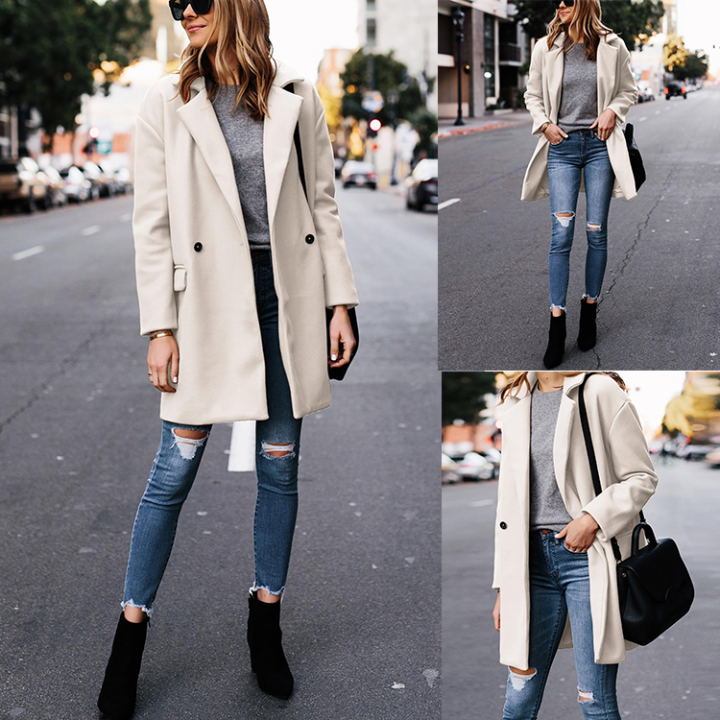 Yeokou Women's Single-Breasted Wool Blend Coat Elegant Winter Overcoat