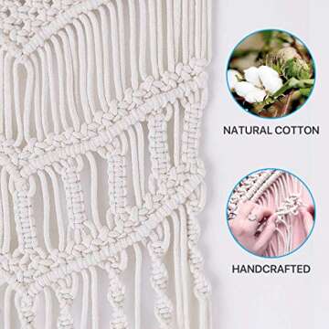 Taufey Macrame Wall Hanging Woven Boho Chic Wall Decor, Beautiful Geometric Wall Art for Apartment Dorm Bedroom Living Room Home Decoration, 16" W x 33" L