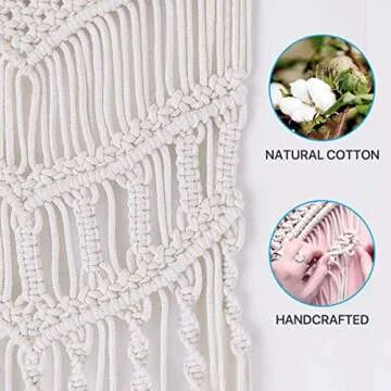 Taufey Macrame Wall Hanging Woven Boho Chic Wall Decor, Beautiful Geometric Wall Art for Apartment Dorm Bedroom Living Room Home Decoration, 16" W x 33" L