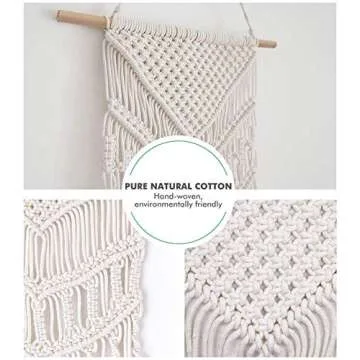 Taufey Macrame Wall Hanging Woven Boho Chic Wall Decor, Beautiful Geometric Wall Art for Apartment Dorm Bedroom Living Room Home Decoration, 16" W x 33" L