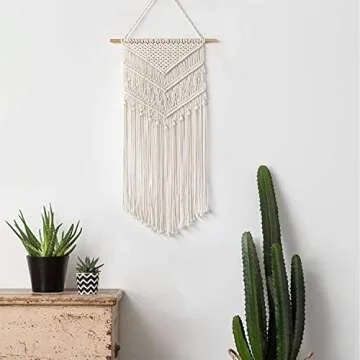 Taufey Macrame Wall Hanging Woven Boho Chic Wall Decor, Beautiful Geometric Wall Art for Apartment Dorm Bedroom Living Room Home Decoration, 16" W x 33" L