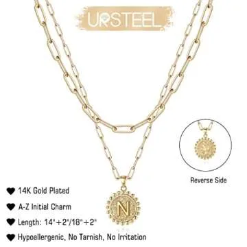 Ursteel Initial Layered Necklace - Trendy Gold Jewelry