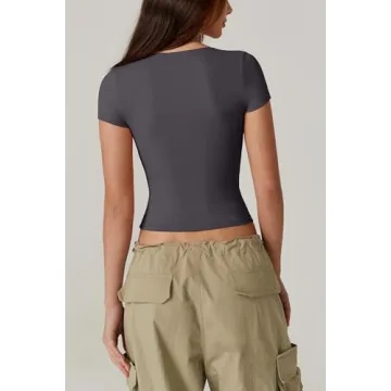 QINSEN Women's V-Neck Seamed Cup Tee - Soft & Stretchy