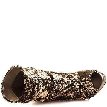 Lauren Lorraine Marlow Rose Gold Sequin Peep Toe High Heel Sexy Dress Bootie (6)