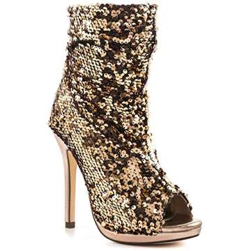 Lauren Lorraine Marlow Rose Gold Sequin Peep Toe High Heel Sexy Dress Bootie (6)