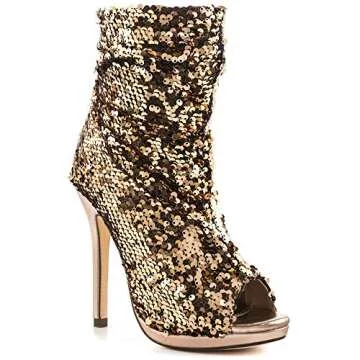 Lauren Lorraine Marlow Rose Gold Sequin Peep Toe High Heel Sexy Dress Bootie (6)