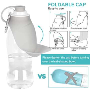 LumoLeaf Portable Pet Water Bottle, Reversible & Lightweight Water Dispenser for Dogs and Cats, Made of Food-Grade Silicone (20 Oz) - Grey