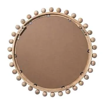 Eden Home 35" Round Coastal Sunburst Wood Mirror with Small Balls, Hand Carved, for Bedroom, in Natural Finish