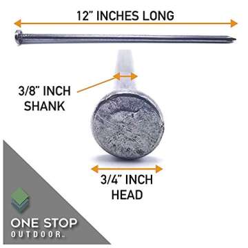 (50-Pack) - Heavy Duty Round Metal Landscape & Paver Edging Anchoring Stake, 12-Inch Length - Bright Spike Timber Nail, Tent Spikes, Camping, Trapping, Landscape, More (50PACK)